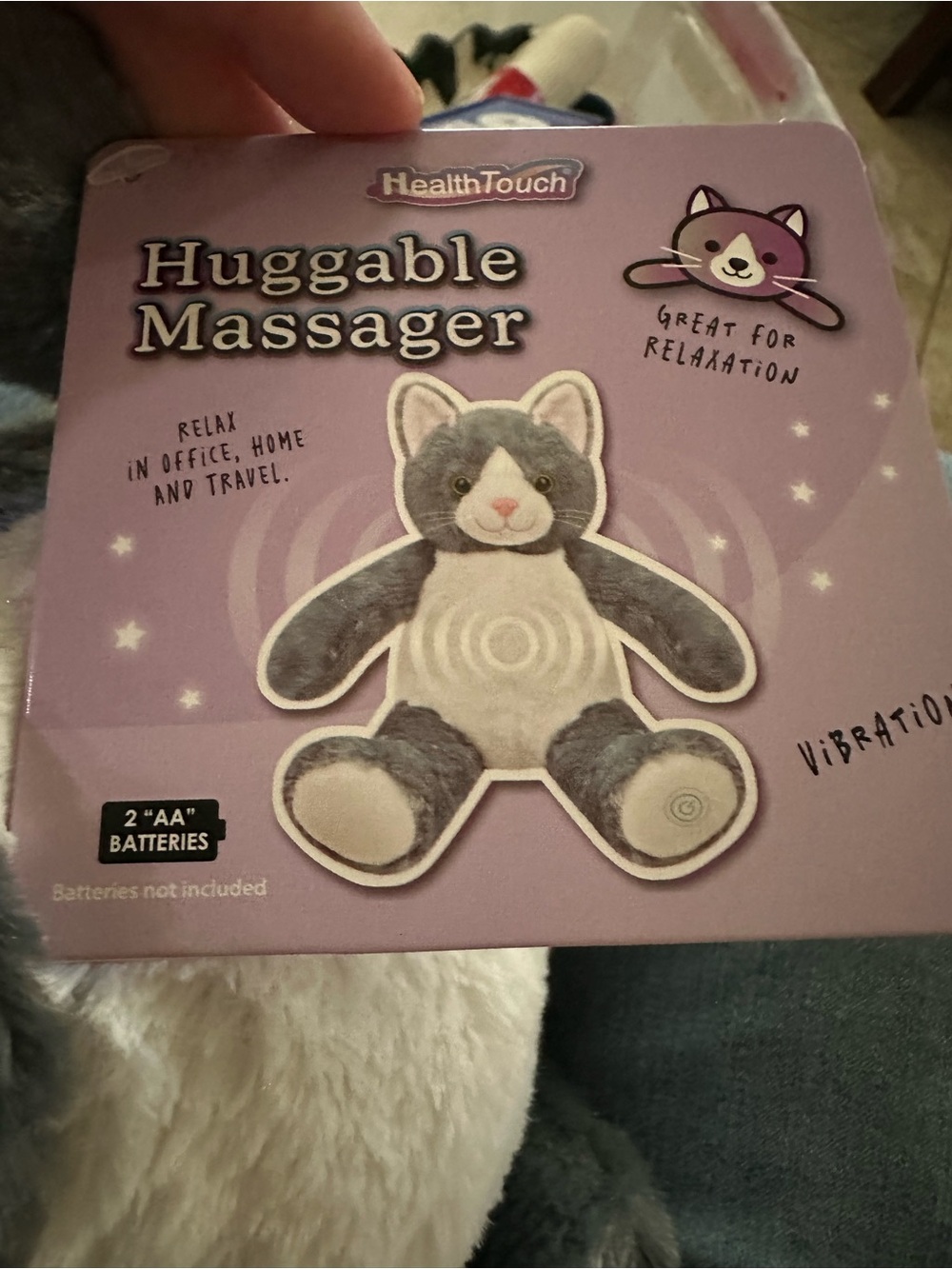 HealthTouch Huggable Massager Plush Cat - Gray & White